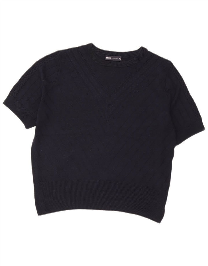 Marks & Spencer Suéter Corto con Cuello Redondo para Mujer UK 44 Medio Azul Marino