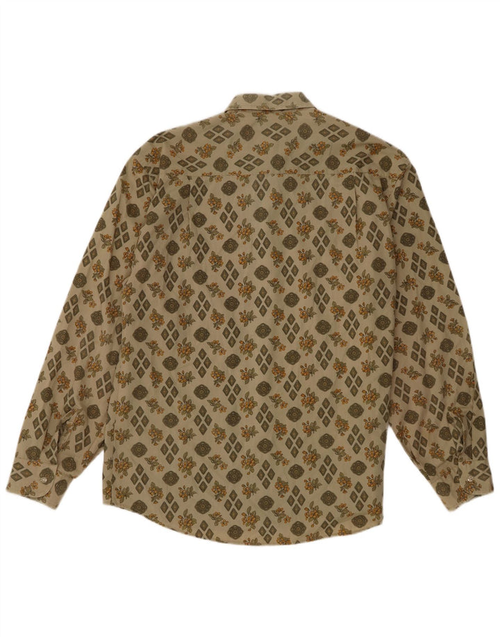 Camisa vintage para hombre poliéster floral caqui grande