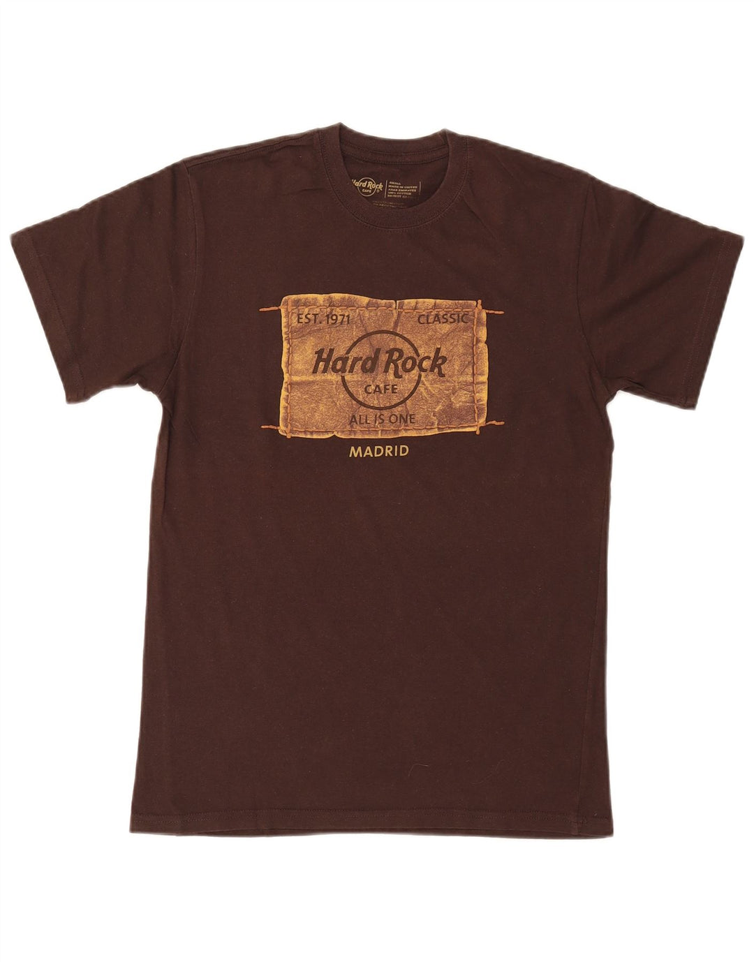 Hard Rock Cafe Hombres Madrid Graphic Camiseta Top Pequeño Algodón Marrón