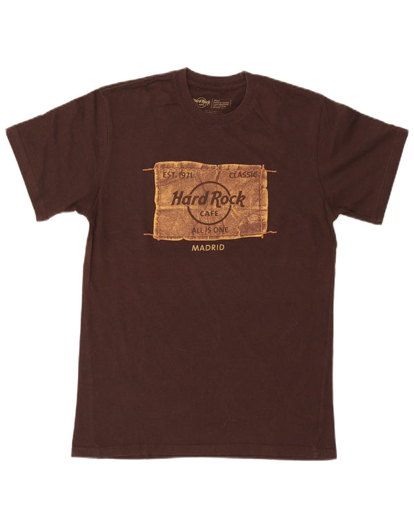 Hard Rock Cafe Mens Madrid Graphic T-Shirt Top Small Brown Cotton