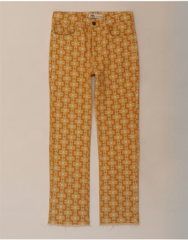 Zara Jeans recortados para mujer EU 38 Small W28 L24 Amarillo floral