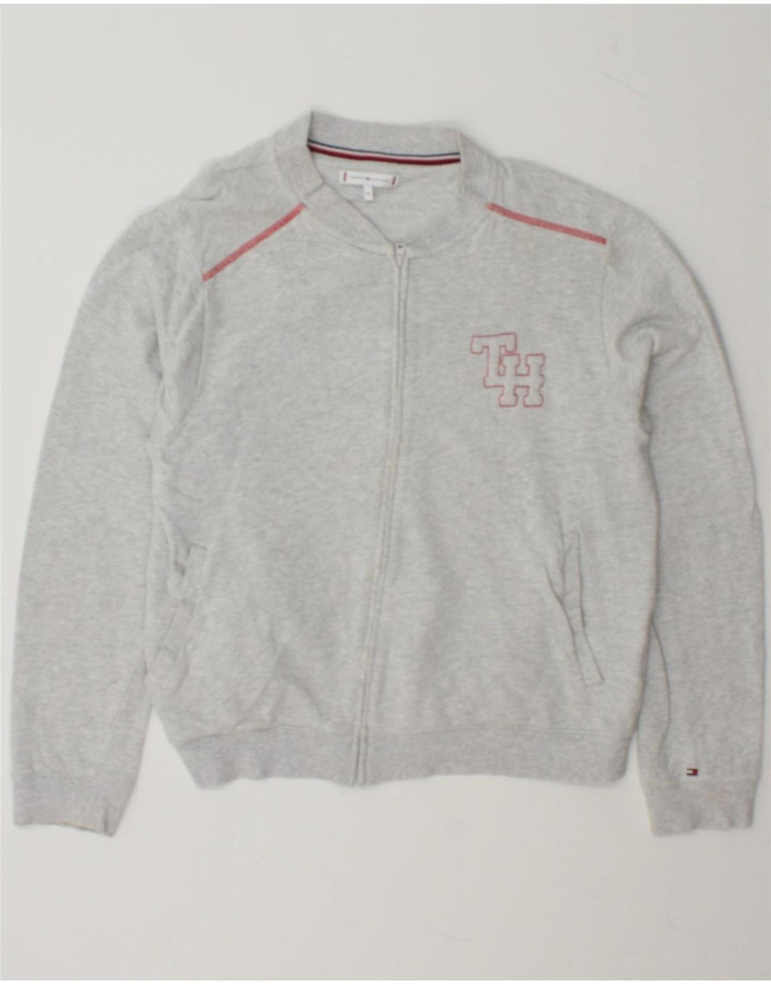 TOMMY HILFIGER Womens Graphic Tracksuit Top Jacket UK 14 Medium Grey Vintage Tommy Hilfiger and Second-Hand Tommy Hilfiger from Messina Hembry 