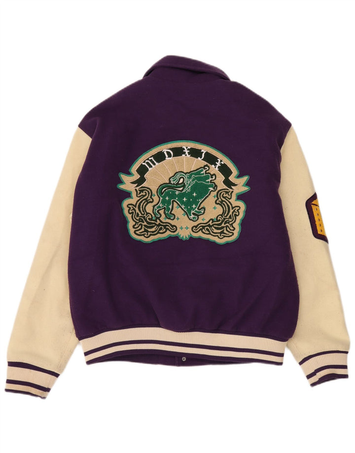 Zara Mens Graphic Varsity Jacket UK 38 Medio Púrpura Colorblock Poliéster