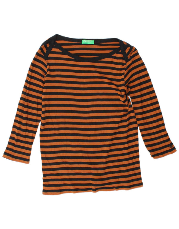 BENETTON Top para mujer manga 3/4 UK 42 Mediano Naranja Rayas