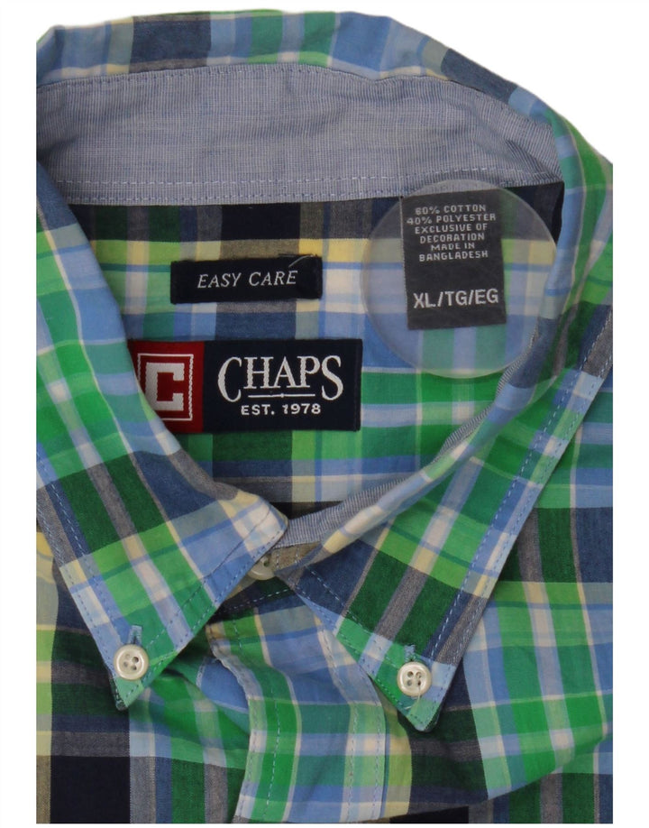 Chaps Camisa Manga Corta Hombre XL Algodón A Cuadros Verde