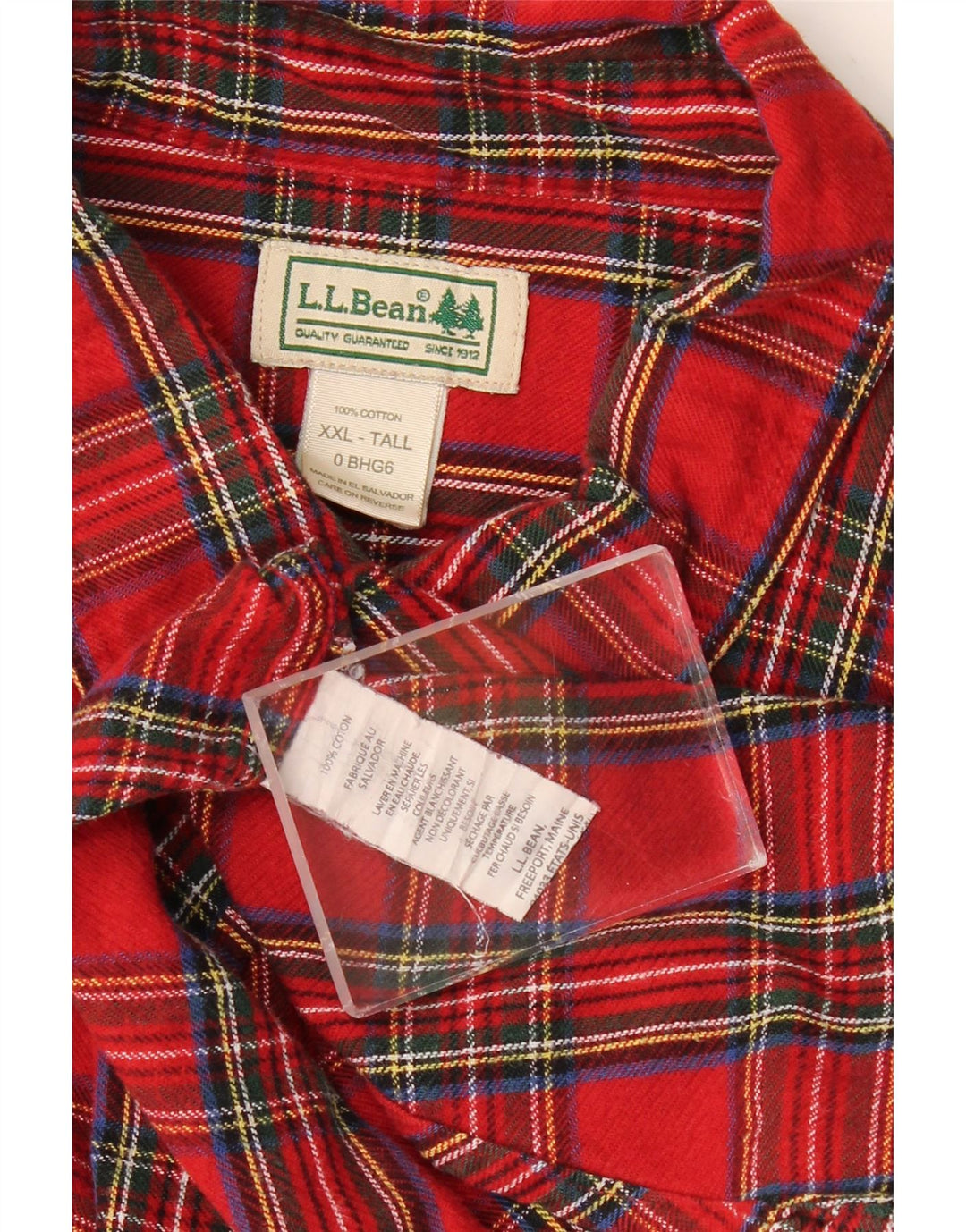 L.L.BEAN Camisa alta de franela para hombre 2XL Algodón a cuadros rojos