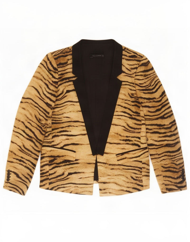 Zara Chaqueta Americana Abierta para Mujer Reino Unido 44 Estampado Animal Marrón Medio
