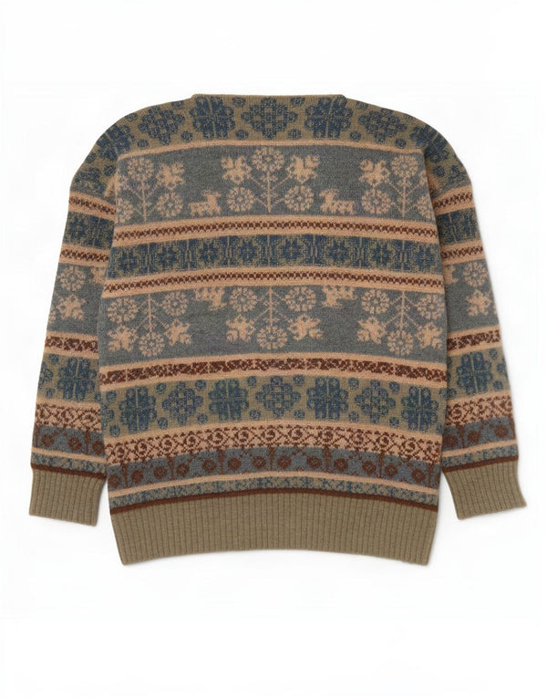 Vintage hombres barco cuello jersey suéter grande azul feria isla