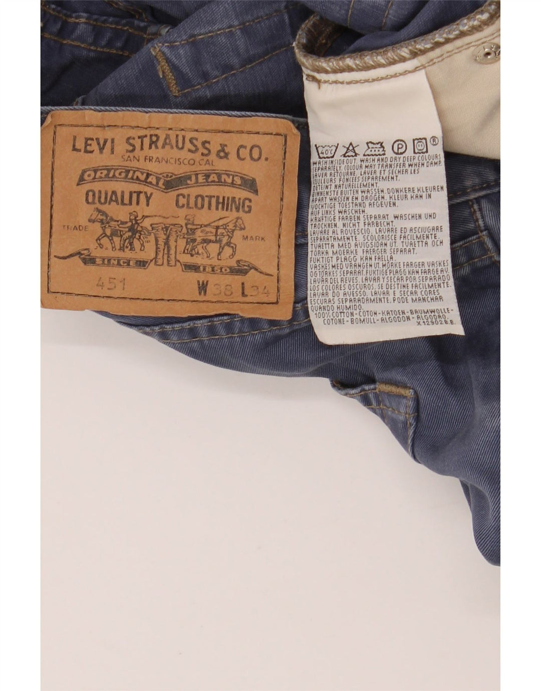LEVI'S Vaqueros cónicos 451 para hombre W38 L30 Algodón azul