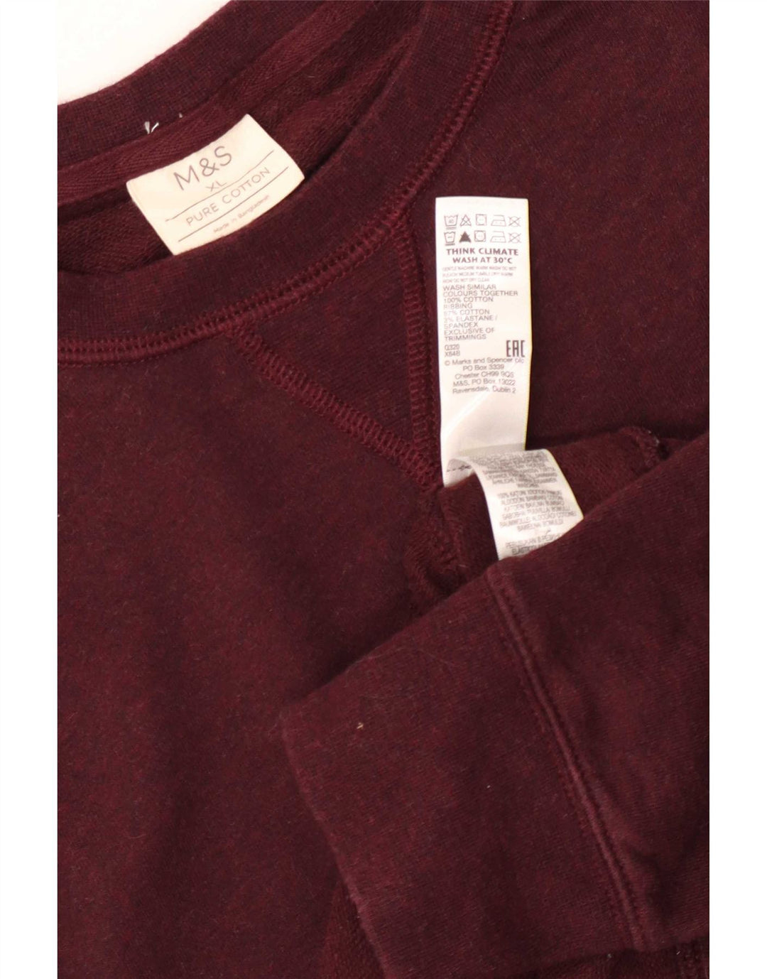 Marks & Spencer Hombre Sudadera Jumper XL Borgoña Algodón