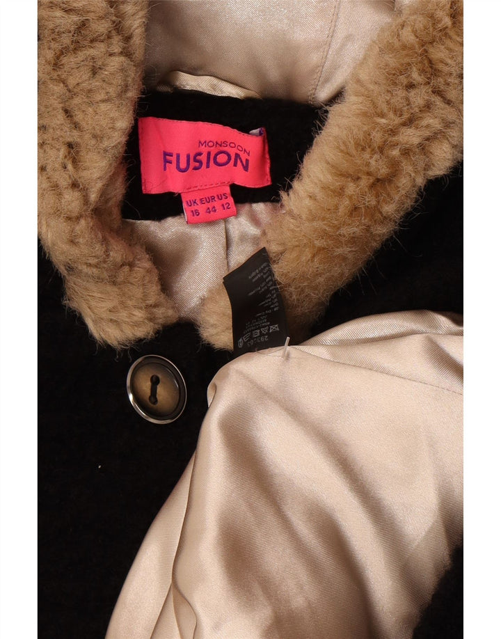 Monsoon Abrigo con capucha para mujer UK 46 Large Lana negra