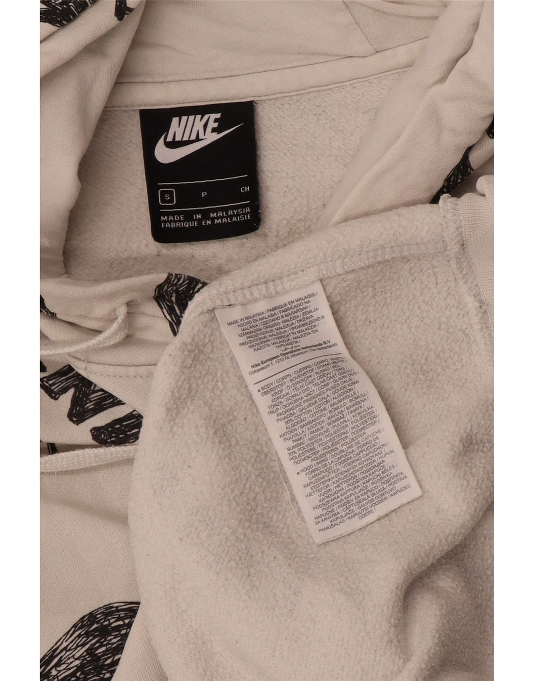 Nike Jersey con capucha y estampado gráfico para hombre, talla pequeña, de algodón blanco roto