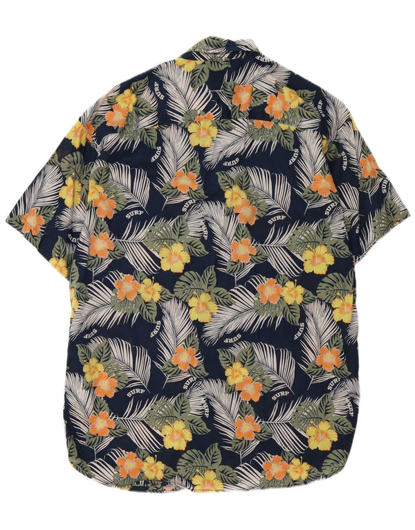 Jack & Jones Hombre Camisa De Manga Corta Grande Azul Marino Floral Algodón Hawaiano