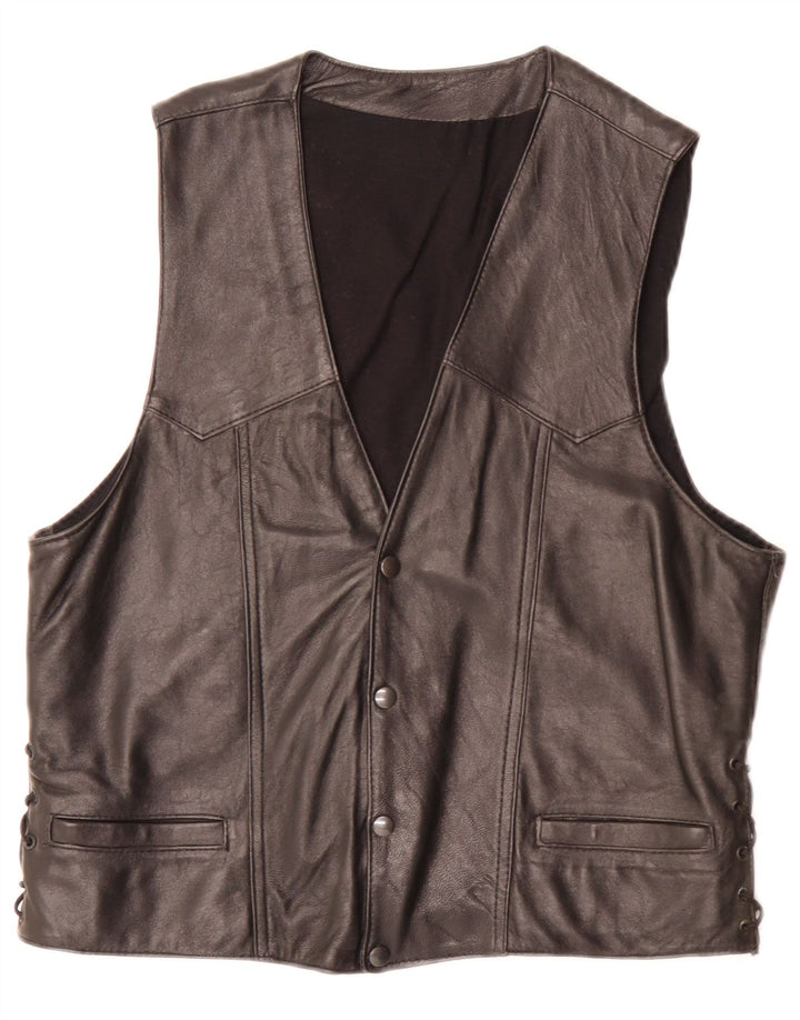 Chaleco de cuero vintage para hombre pequeño negro