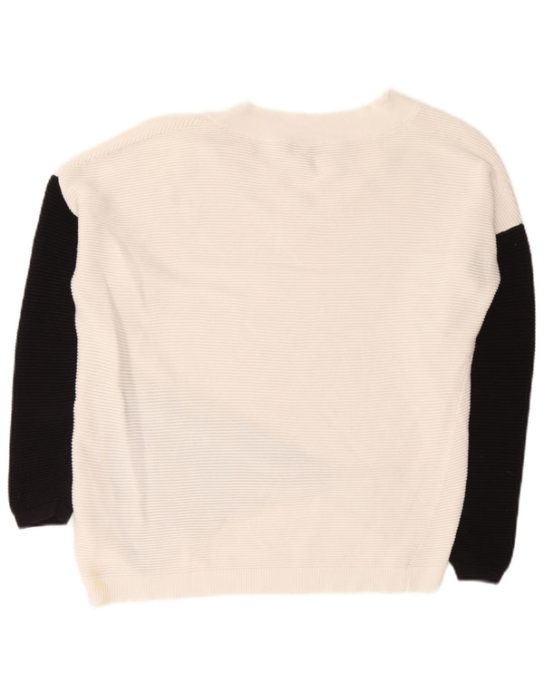 Phase Eight Suéter tipo jersey con cuello en V para mujer UK 10 Small White Colourblock