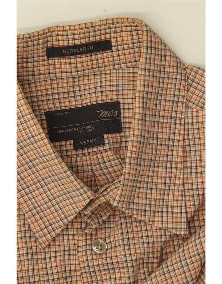 Marlboro Classics Camisa Regular Fit para Hombre Cuadros Marrón Grande