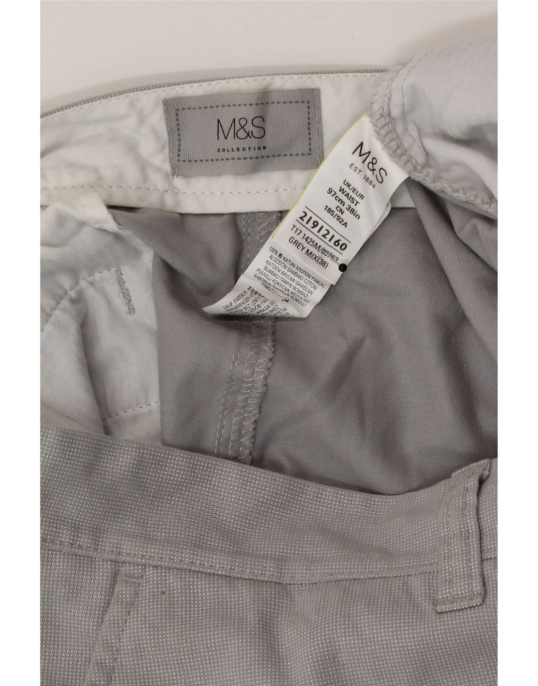 Marks & Spencer Pantalones cortos chinos para hombre W38 XL Algodón gris