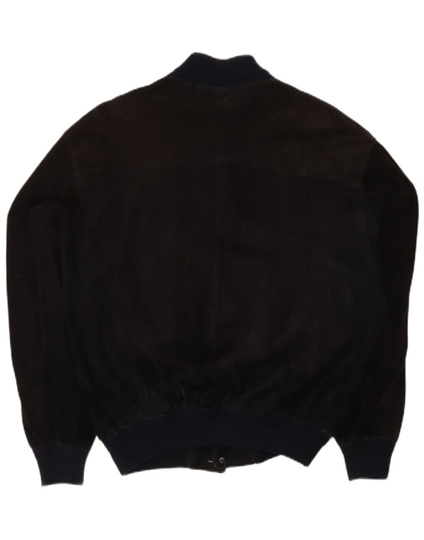 Vintage hombres ante bomber chaqueta Reino Unido 38 medio negro colorblock cuero