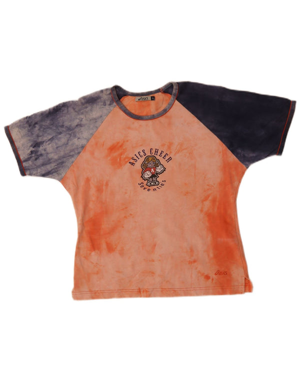 ASICS Camiseta corta con gráfico para mujer UK 40 Grande Naranja Colorblock