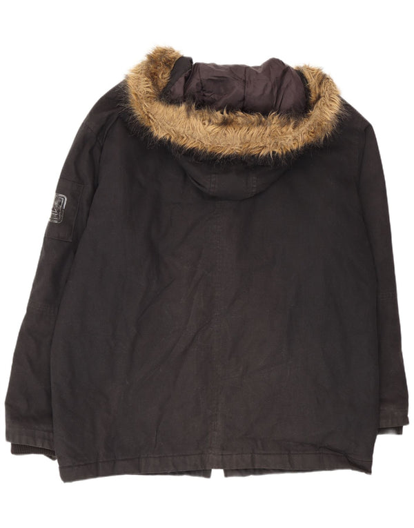 Quiksilver Parka con capucha para hombre, talla 40, algodón negro grande