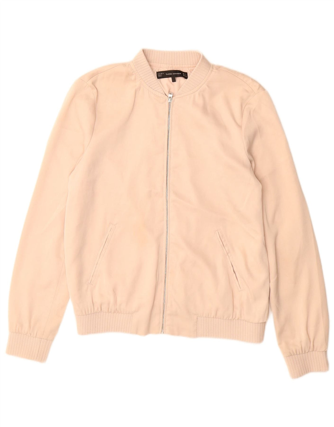 Zara Mujer Bomber Jacket UK 10 Small Beige Poliéster