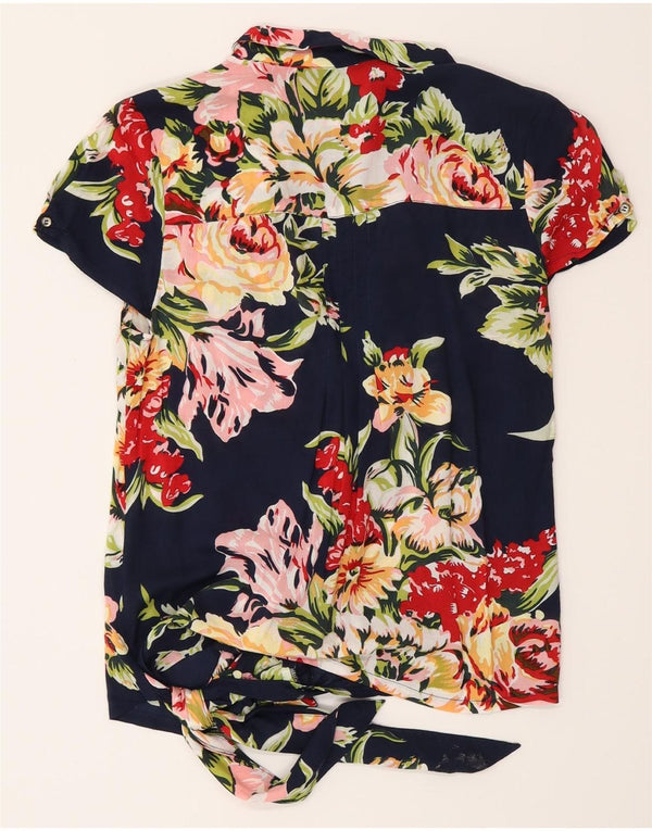 Guess Blusa de manga corta para mujer UK 10 Small Azul marino Floral