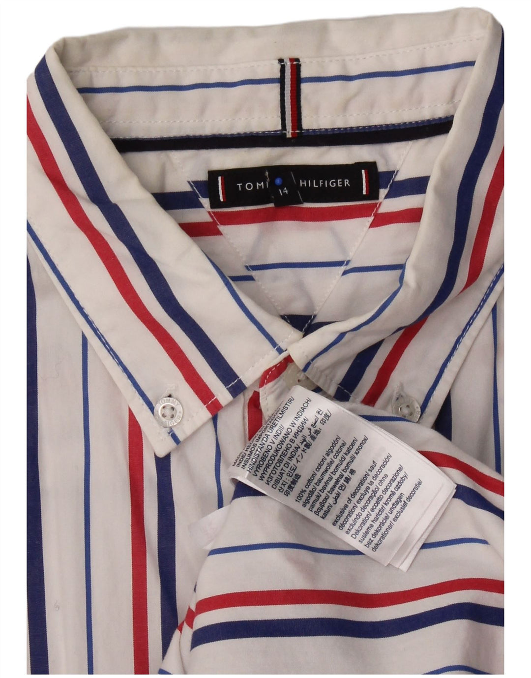 TOMMY HILFIGER Camisa para niño 13-14 años Blanco Algodón a rayas diplomáticas