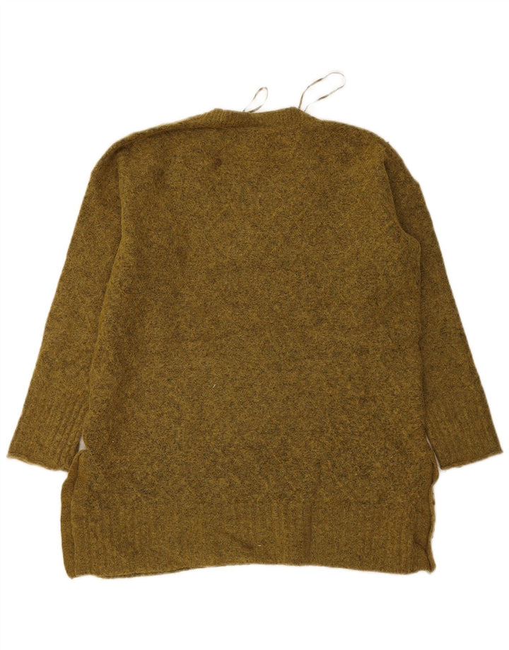 FAT FACE Womens V-Neck Jumper Sweater UK 10 Small Khaki Polyester