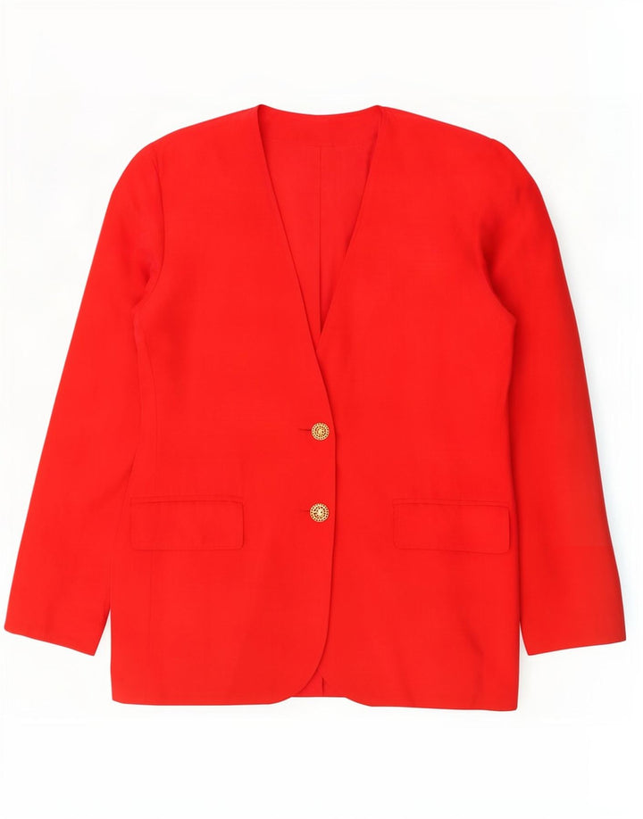 Vintage mujer 2 botones Blazer chaqueta Reino Unido 14 seda roja grande