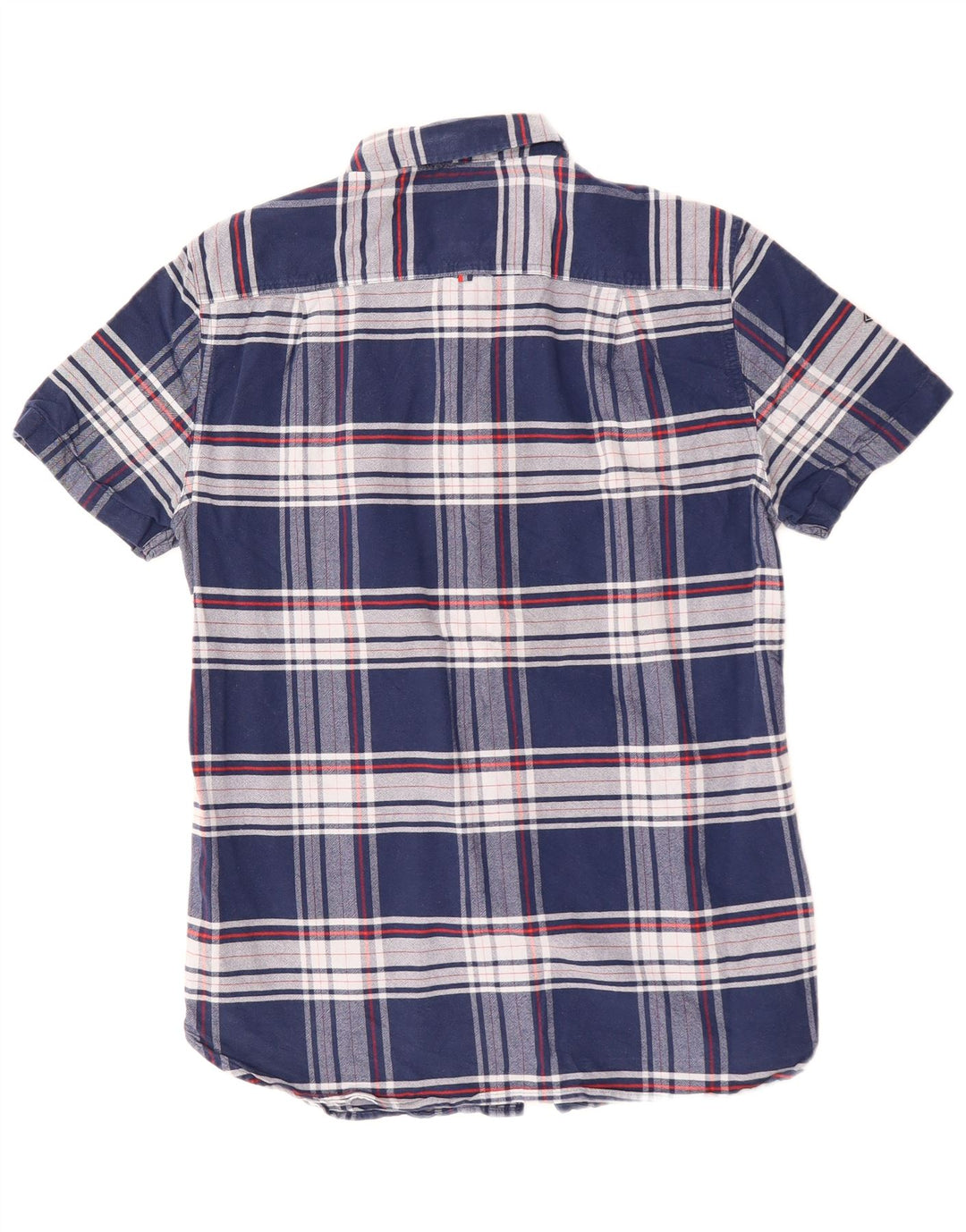 SUPERDRY Hombre Camisa De Manga Corta De Algodón A Cuadros Azul Marino Medio