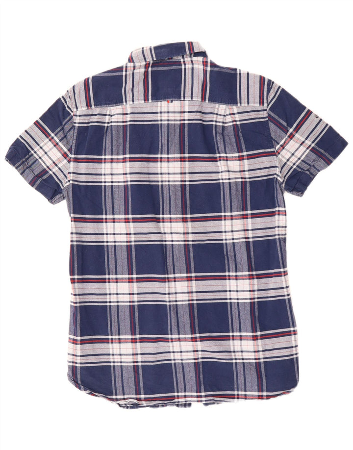 SUPERDRY Hombre Camisa De Manga Corta De Algodón A Cuadros Azul Marino Medio