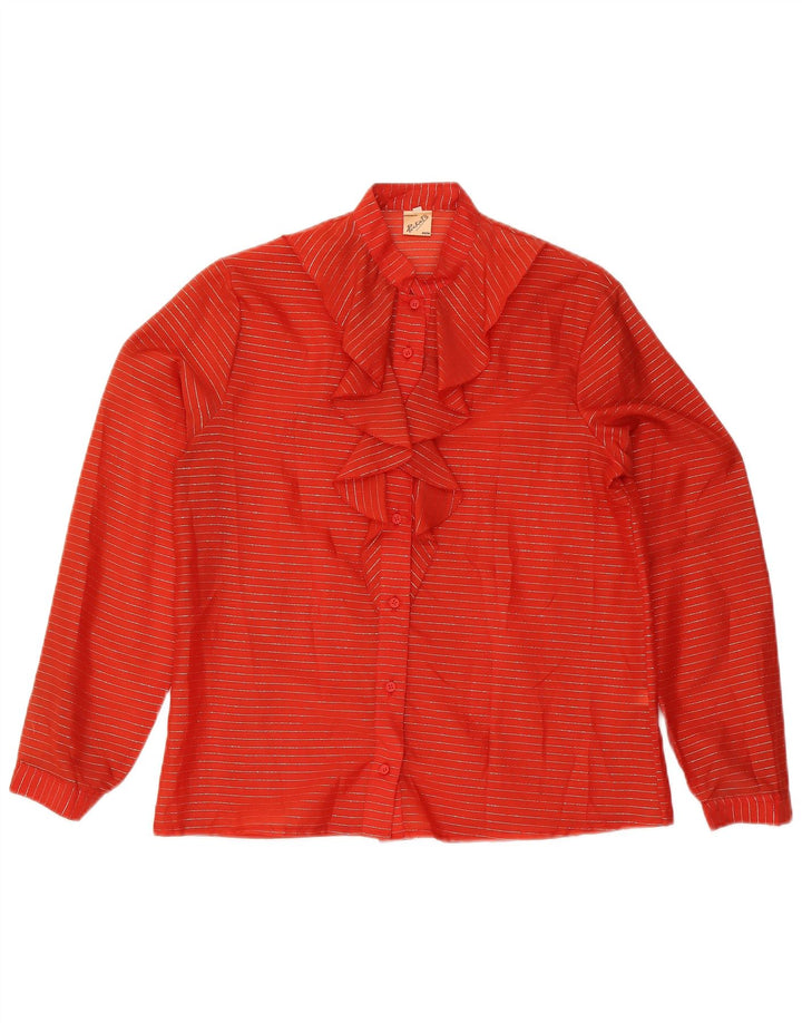 Blusa delantera con volantes vintage para mujer Top IT 48 XL Poliéster a rayas rojas