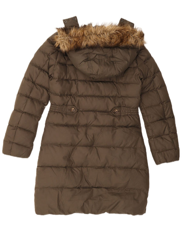 Tommy Hilfiger Abrigo acolchado con capucha para mujer UK 10 Small Caqui Poliéster