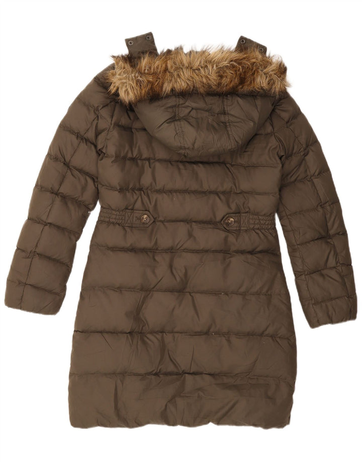 Tommy Hilfiger Abrigo acolchado con capucha para mujer UK 10 Small Caqui Poliéster