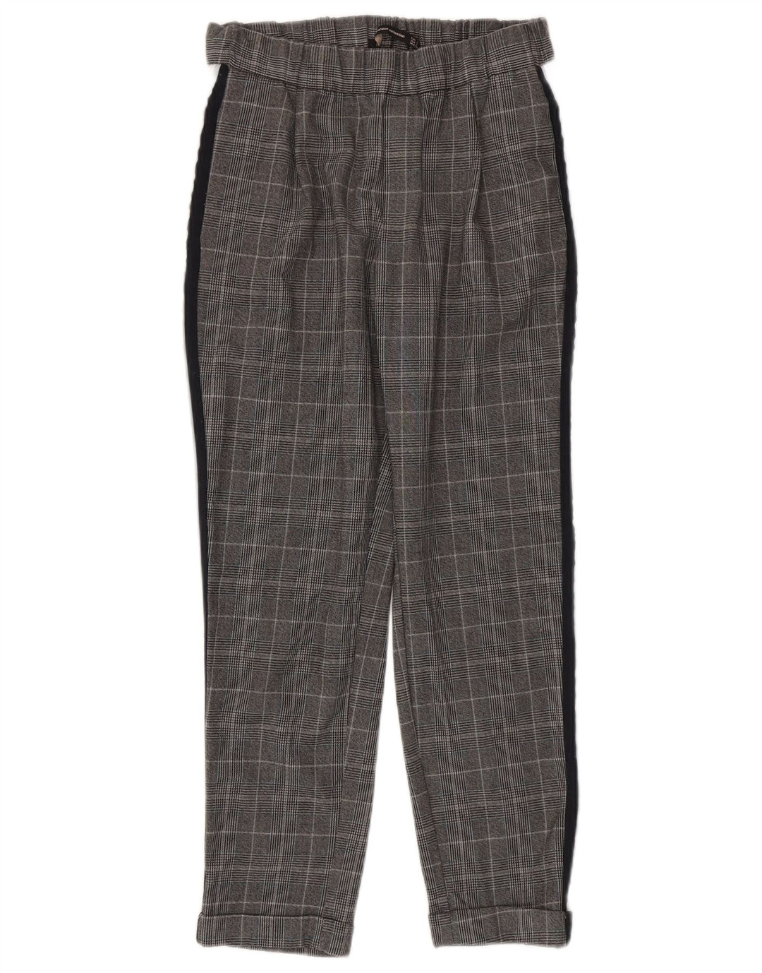 Zara Mujer Pantalones Casuales Slim Small W26 L24 Poliéster A Cuadros Gris