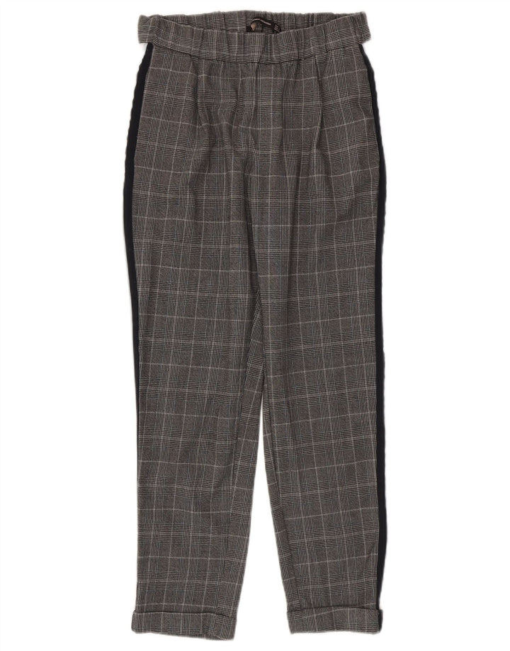Zara Mujer Pantalones Casuales Slim Small W26 L24 Poliéster A Cuadros Gris