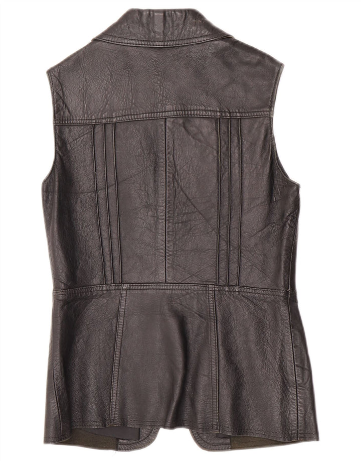 Vintage mujer cuero Gilet Reino Unido 10 pequeño cuero negro