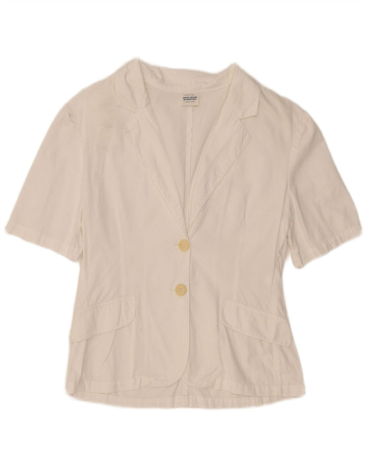 Benetton Cárdigan De Manga Corta IT 42 Medium Blanco Algodón