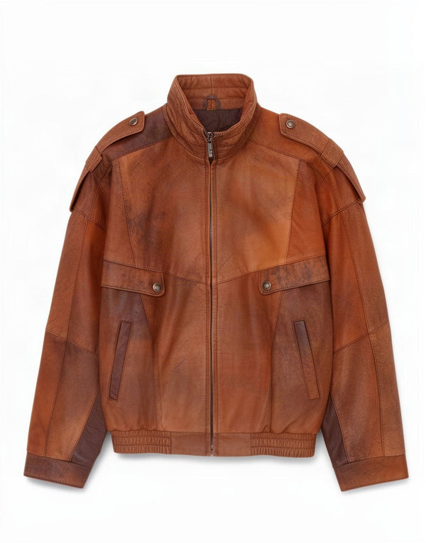 Vintage hombres chaqueta de cuero militar Reino Unido 36 pequeño marrón
