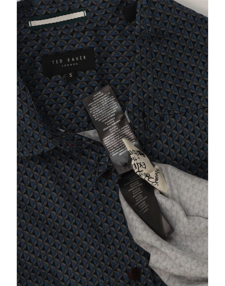 Ted Baker - Camisa con estampado abstracto para hombre, talla 5 XL, algodón azul