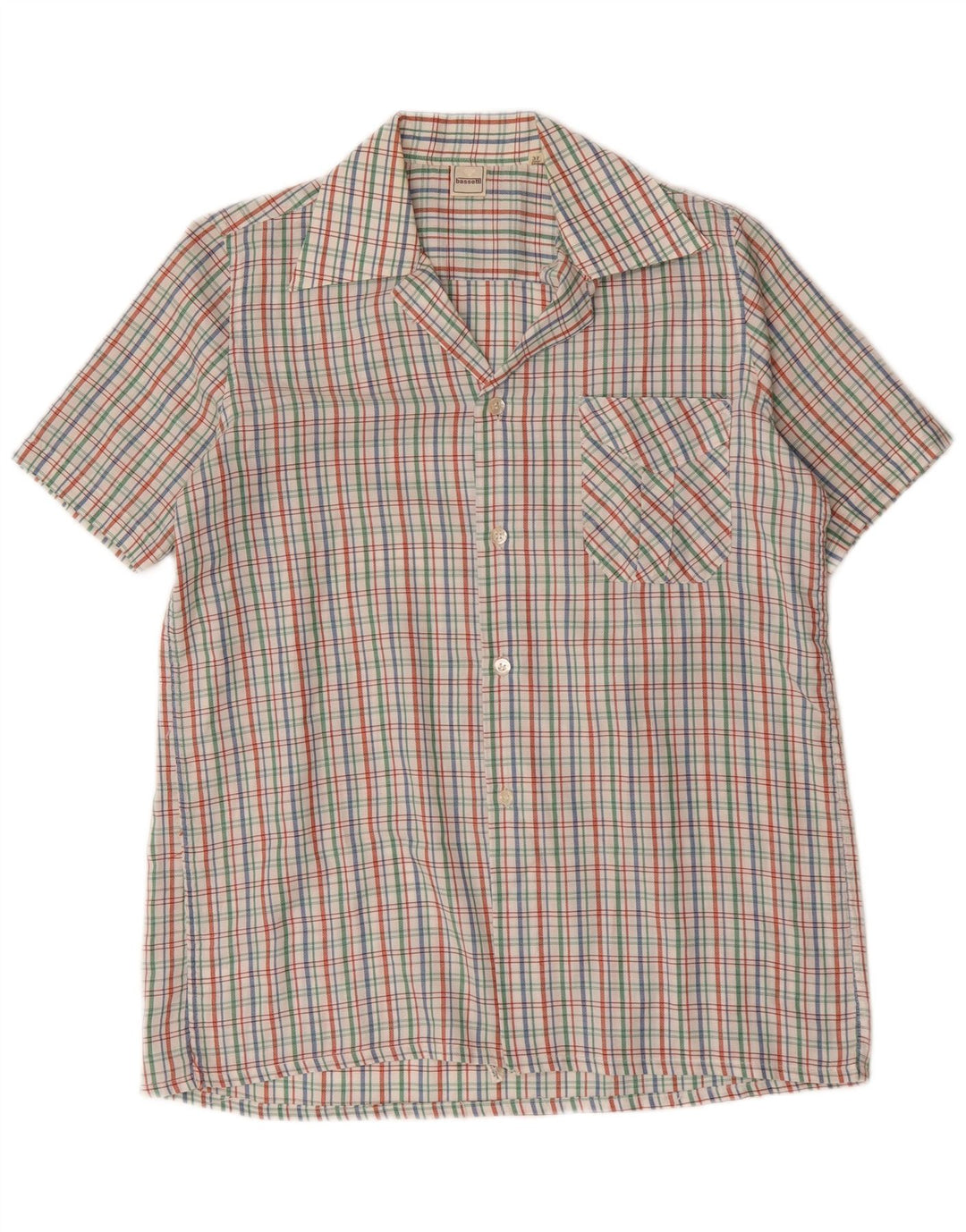 Bassetti Camisa Manga Corta Hombre Talla 37 14 1/2 Small Cuadros Multicolor