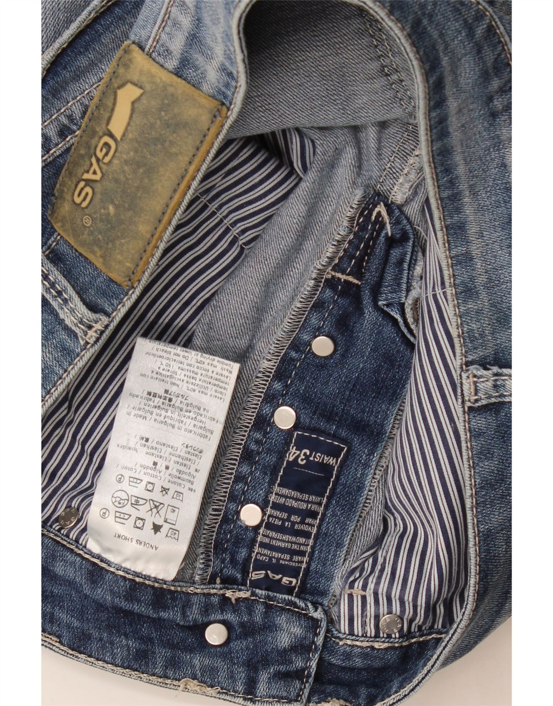 Pantalones cortos de mezclilla desgastados para hombre Gas W34 Algodón azul grande