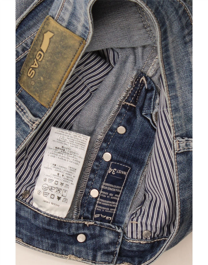 Pantalones cortos de mezclilla desgastados para hombre Gas W34 Algodón azul grande