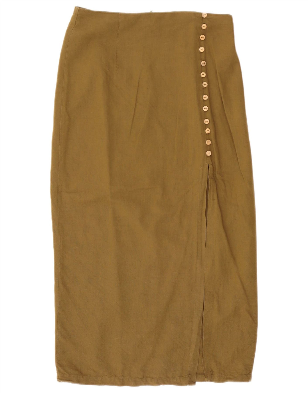 Zara Mujer Falda Midi De Cintura Alta Mediana W28 Caqui