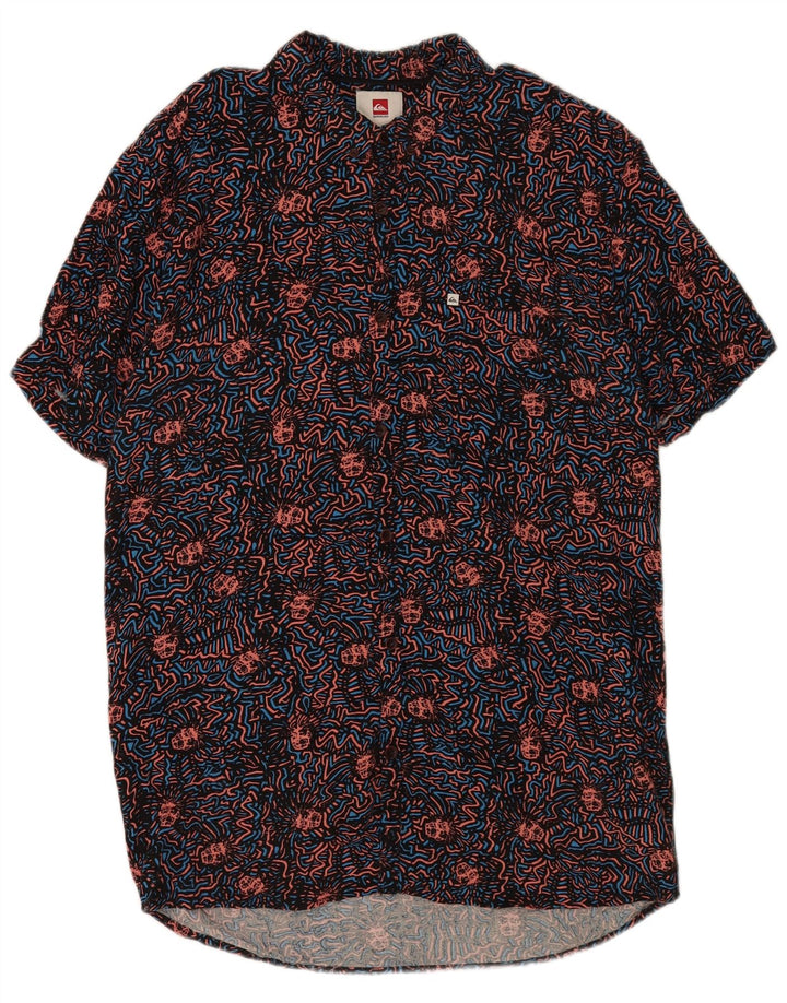 Quiksilver Camisa Slim con Estampado Abstracto XL Viscosa Negra Hombre