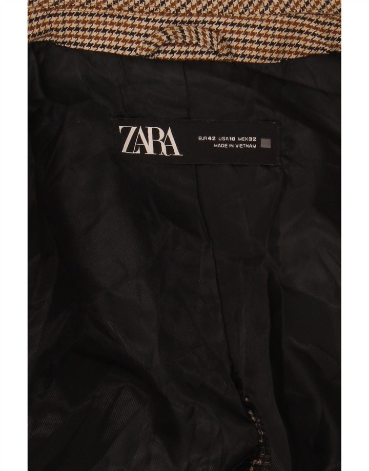 Zara Chaqueta Blazer De 1 Botón Para Mujer EU 42 Grande Marrón Pata De Gallo