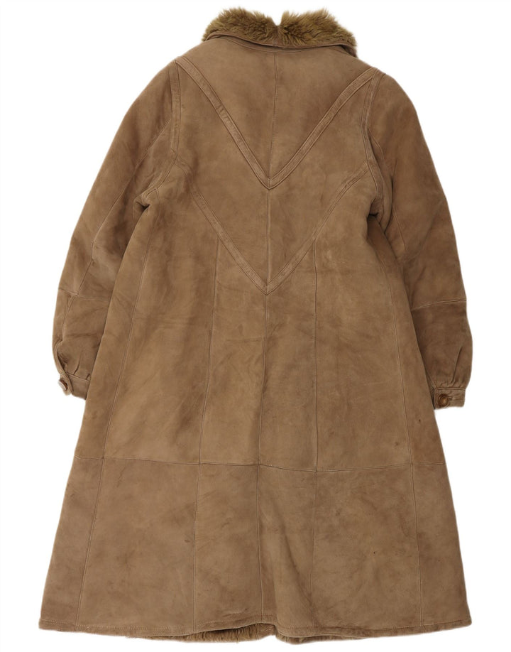 Vintage mujer oversize shearling abrigo Reino Unido 10 pequeño marrón