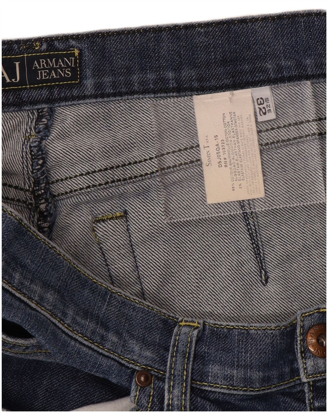 Armani Hombre Shorts Vaqueros W32 Algodón Azul Medio