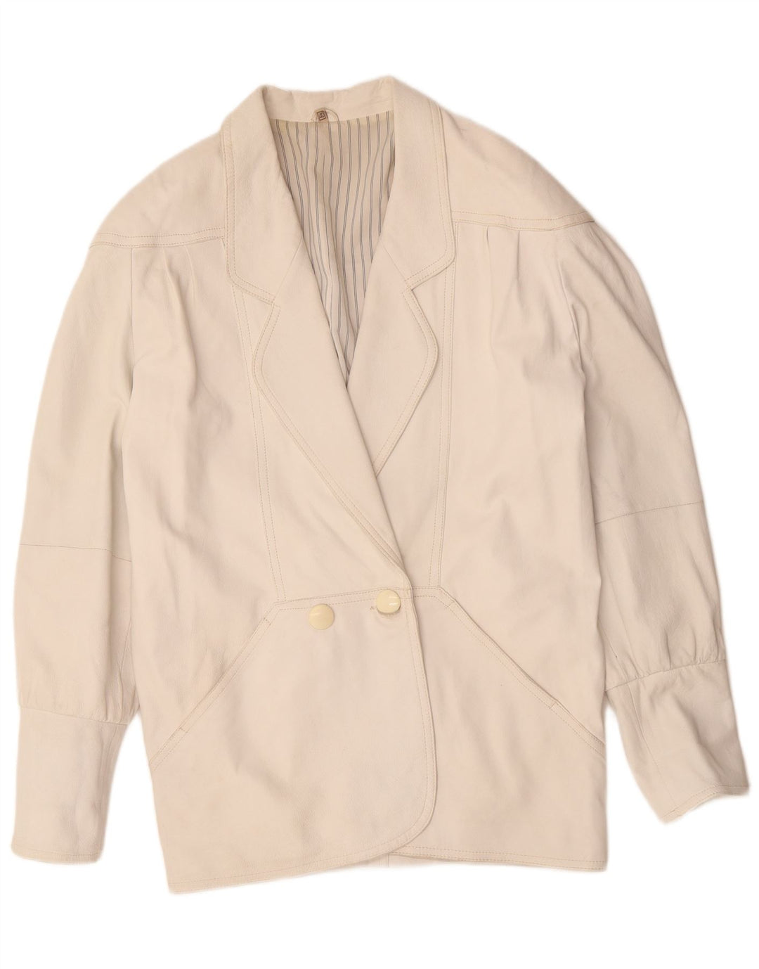 VINTAGE Abrigo de cuero de gran tamaño para mujer EU 40 Cuero blanco medio