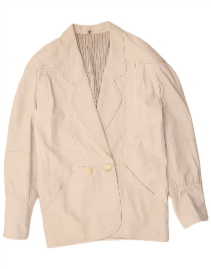 VINTAGE Abrigo de cuero de gran tamaño para mujer EU 40 Cuero blanco medio